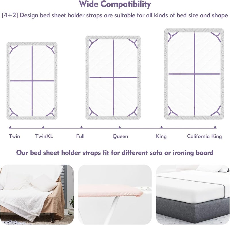 Eiruseed Bed Sheet Holder Straps, 4+2 Pcs Adjustable Mattress Sheet Clips, Bed Sheet Fasteners Elastic Sheet Suspenders to Keep Bed Sheet in Place for Different Beds (Purple) - Image 3